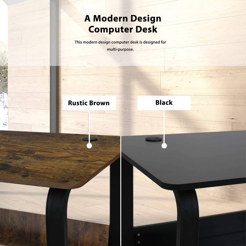 Modern Black Meatal Computer Office Desk Personal With Storage shelves