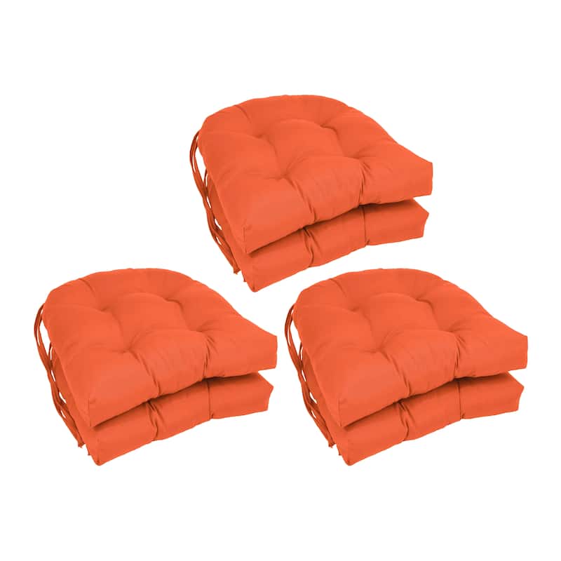 16-inch U-Shaped Indoor Twill Chair Cushions (Set of 2, 4, or 6) - 16" x 16" - Set of 6 - Tangerine Dream