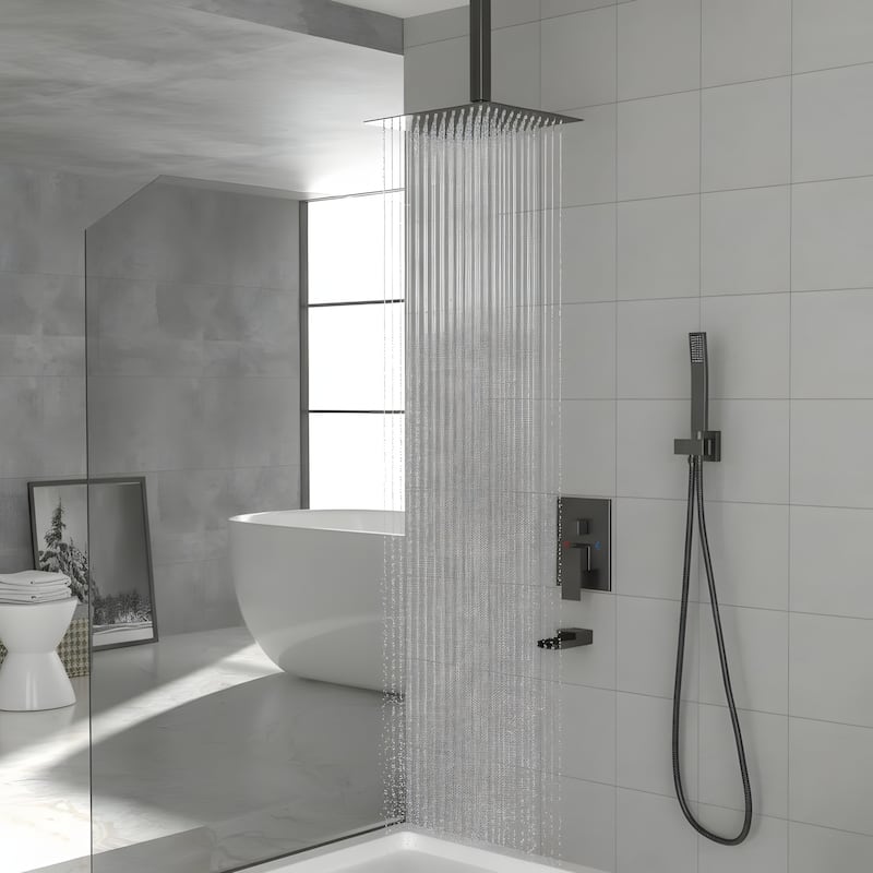 Ceiling Mount Shower with Waterfall Tub Spout and Hand Shower
