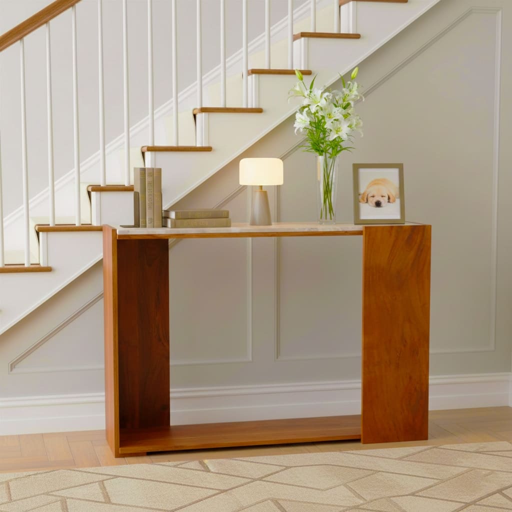 Wood Base Console Table Marble Top Modern Accent Furniture - 31" Ivory - 42.0"