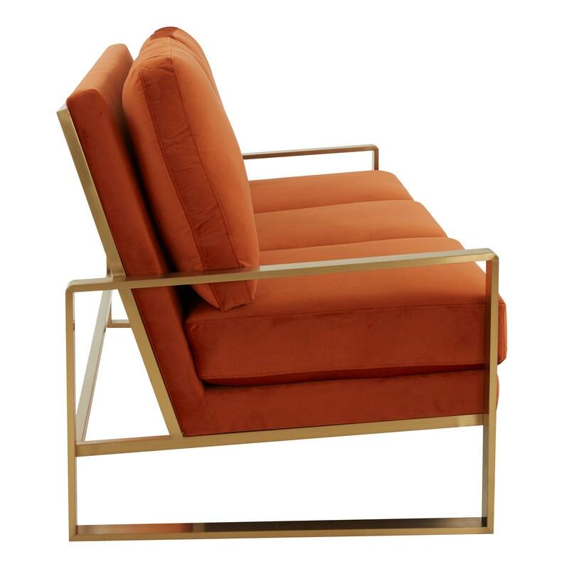 Jefferson Velvet Upholstered 3 Seater Sofa with Brushed Gold Stainless Steel Base and Removable Cushions - 77.1