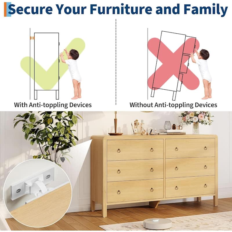 Modern 6 Drawer Dresser with Large Drawers for Bedroom, Living Room