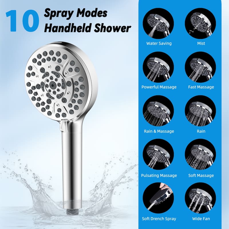 Metal 10" High Pressure Rainfall Shower Head/Handheld Showerhead Comb