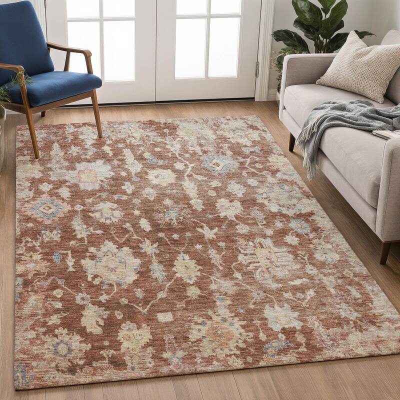 Machine Washable Indoor/ Outdoor Casual Traditional Chantille Rug