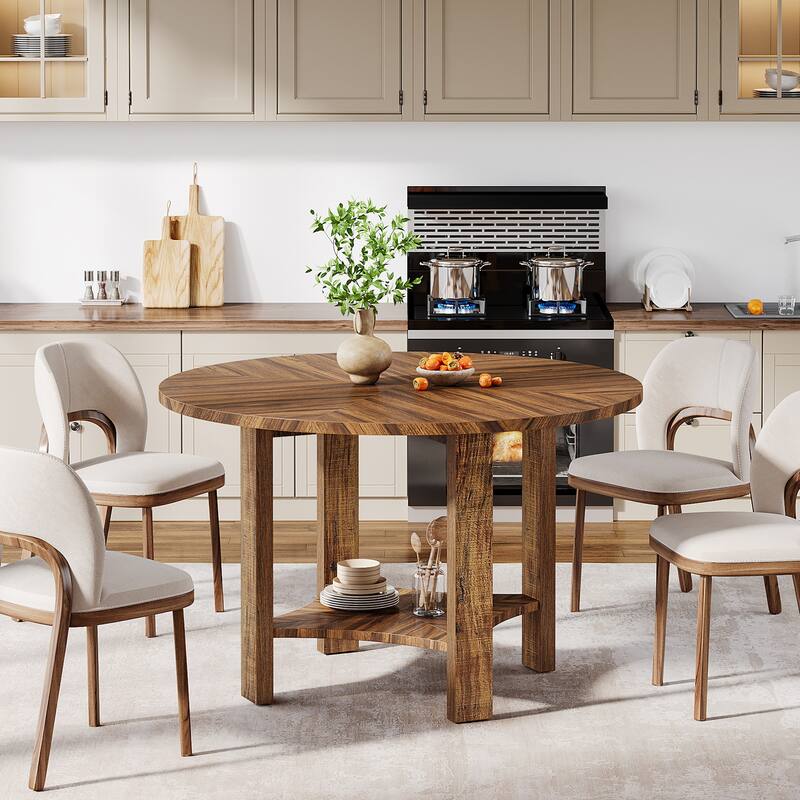Farmhouse 47-Inch Round Dining Table, 2 Tier Dining Room Table for Living Room, Kitchen