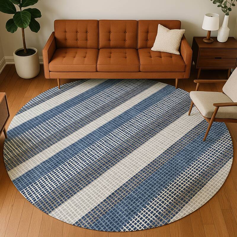 Machine Washable Indoor/ Outdoor Cabana Stripe Chantille Rug