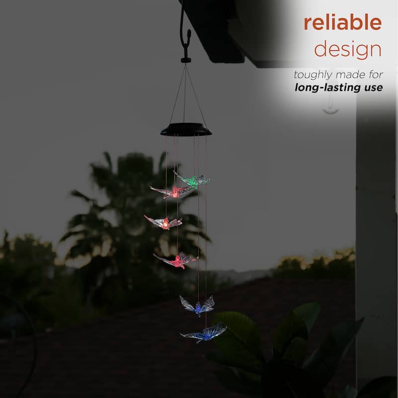 Alpine Corporation 27" Tall Outdoor Solar Powered Wind Mobile with Color Changing LED Butterfly Lights