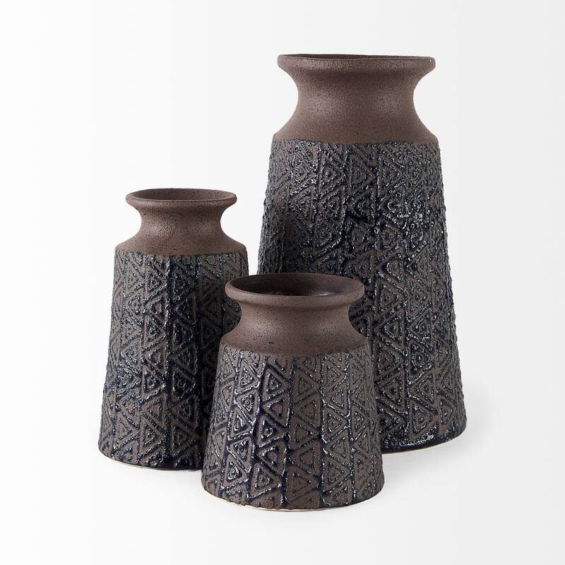 Sefina I Small Brown/Black Patterned Ceramic Vase - 4.5"W x 4.5"D 5.5"H