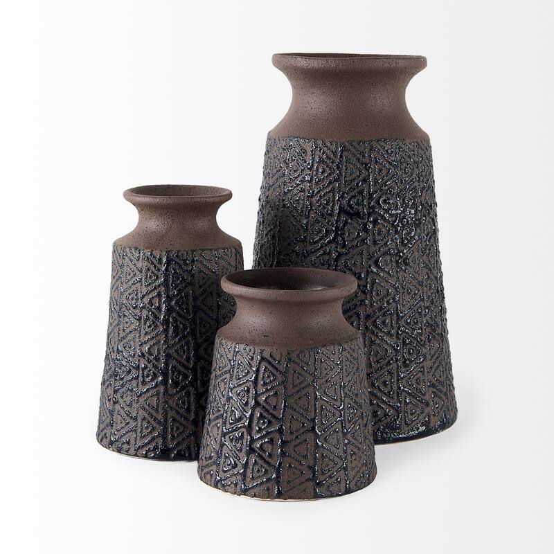 Sefina III Large Brown/Black Patterned Ceramic Vase - 7"W x 7"D x 11"H