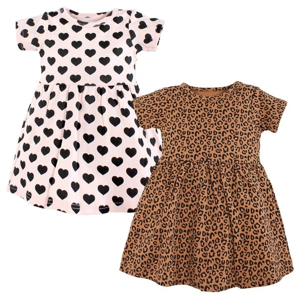 slide 1 of 1, Hudson Baby Girls Cotton Dresses, Leopard And Hearts, 2T 2T - Leopard And Hearts