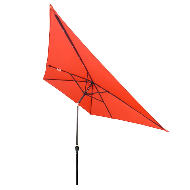 10 x 6.5t Rectangular Patio Solar LED Lighted Outdoor Market Umbrellas with Crank and Push Button Tilt for Garden Shade
