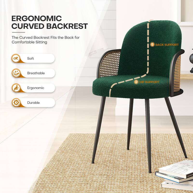 Upholstered Rattan Dining Chairs Set of 2, Arm Side Chair - 21.8" W x 24.2" D x 33" H