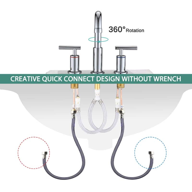 3 Holes Bathroom Sink Faucet With Drain Assembly 8 Inch Widespread Bathroom Faucets 2 Handle Modern Lavatory Basin Vanity Taps