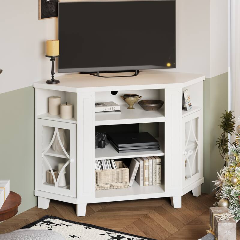 Corner TV Stands for TVs up to 55'', Media Console Table with Adjustable Shelves