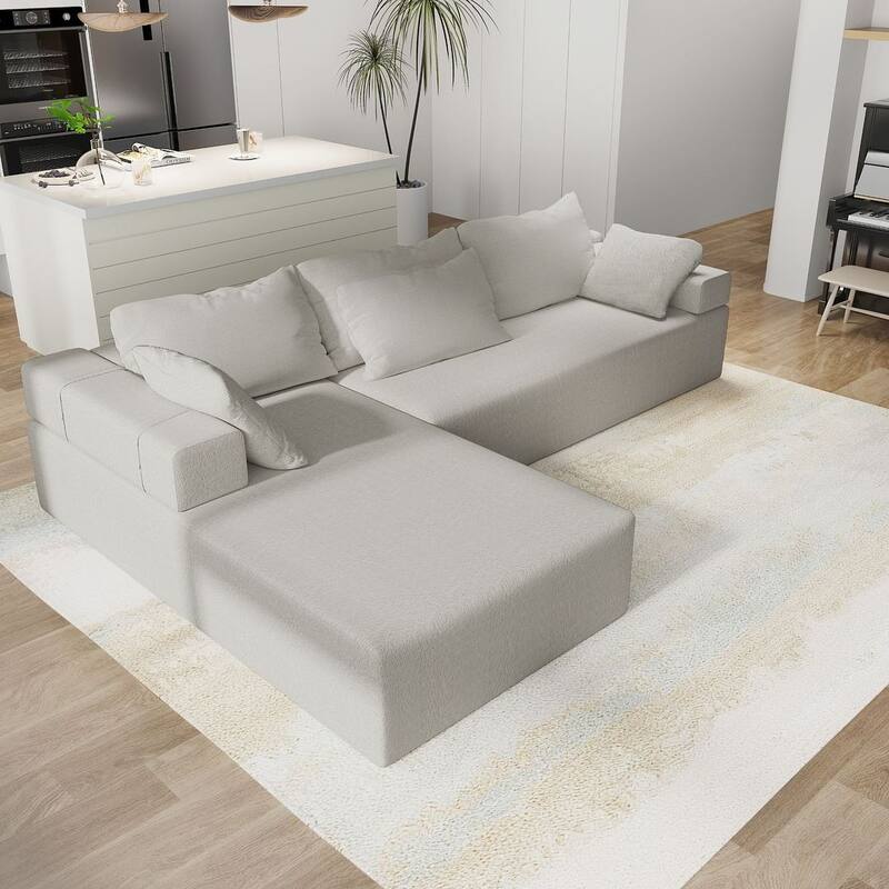 L-Shaped Chenille Sectional Sofa Modern Modular Cushion Back Couch Sofa With 6 Pillows for Living Room