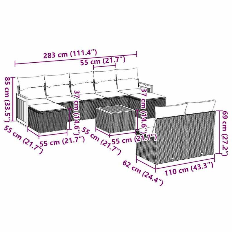 vidaXL Garden Sofa Set Black - 21.7 x 21.7 x 14.6