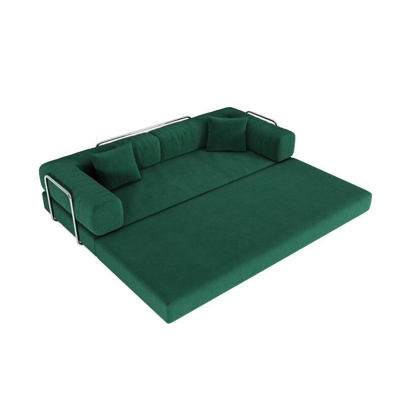 Modular Convertible Sleeper Sofa Bed, Corduroy Fabric Compression Sofa, Floor-Standing Sofa Bed with Armrests & Backrest