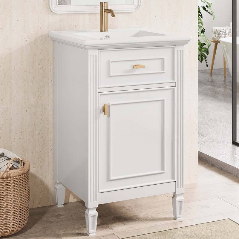 Freestanding Vanity Set with Adjustable Shelf,Tilt-Out Drawer - White