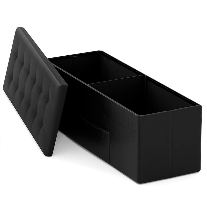 43 Inch PU Leather Storage Ottoman Bench with 38 Gallon Capacity Removable Divider and Foam Cushion for Living Room Entryway - Black