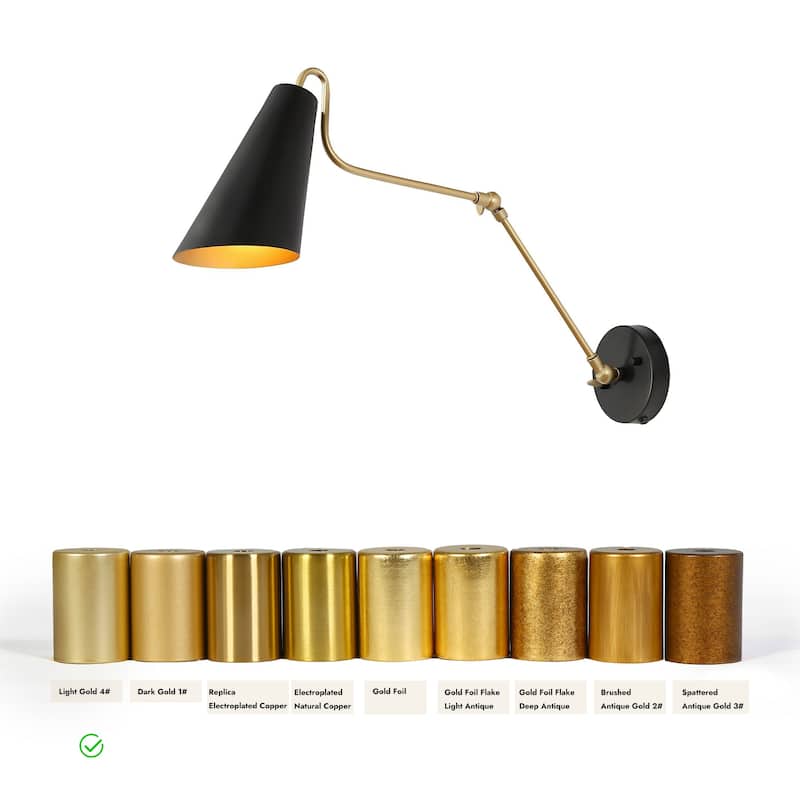 Wylan Modern 1-Light Plug-in Black Gold Swing Arm Lights Metal Wall Sconces
