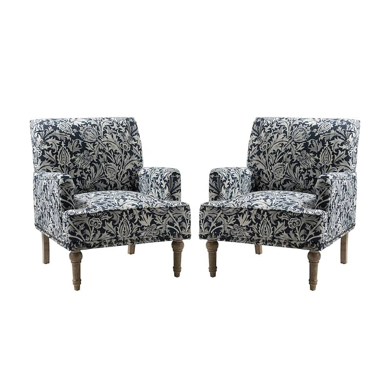 Pavia Traditional Floral Fabric Design Upholstered Accent Armchair with Nailhead Trim Set of 2 by HULALA HOME