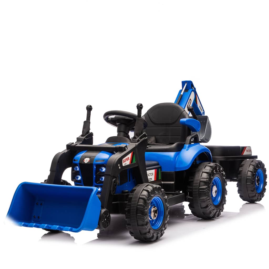 24V Kids Electric Ride-On Tractor Toy with 4-in-1 Attachments, Remote Control & Music - Blue