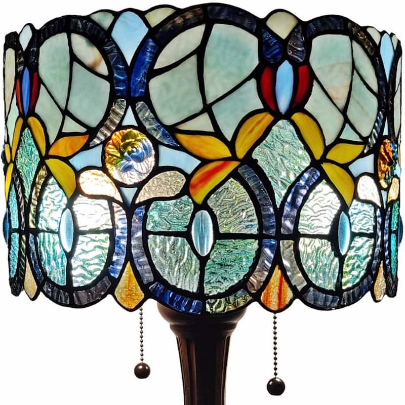Stained Glass Table Lamp with Two Lights and Dark Brown Metal Base - 11” x 22” x 22”