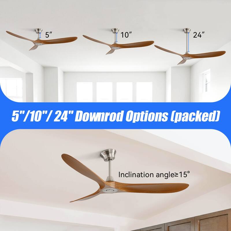 Sofucor 60 Inch Ceiling Fan No Light With Remote Control 3 Fan Blades Reversible DC Motor Timer Farmhouse