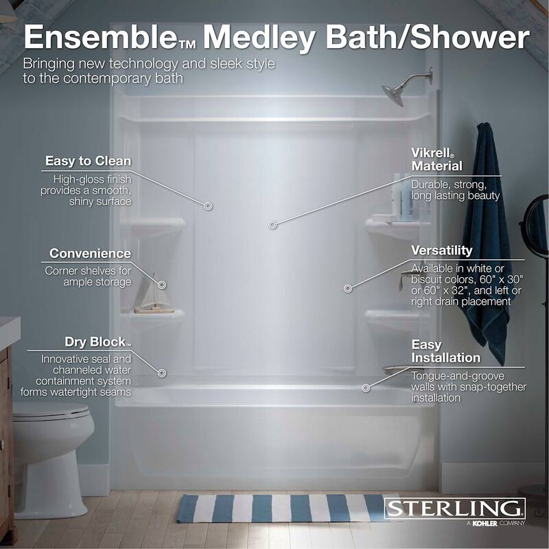 Sterling 71324106 Ensemble 60" x 32" x 75" Shower Wall Set with Age In