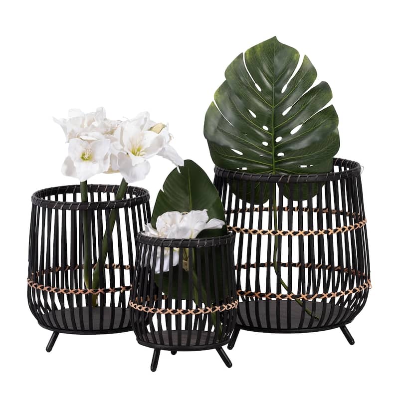 10/14/17" Bamboo Footed Planters,Set of 3