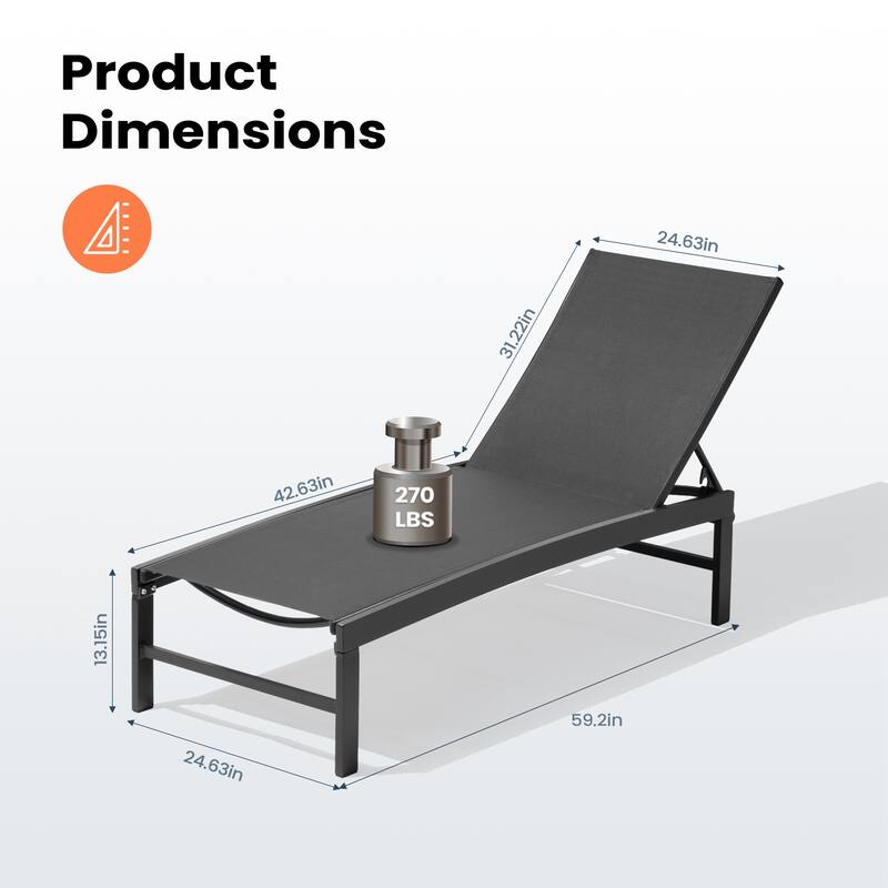 Pellebant Adjustable Aluminum Patio Chaise Lounge Chairs Outdoor (Set of 2)