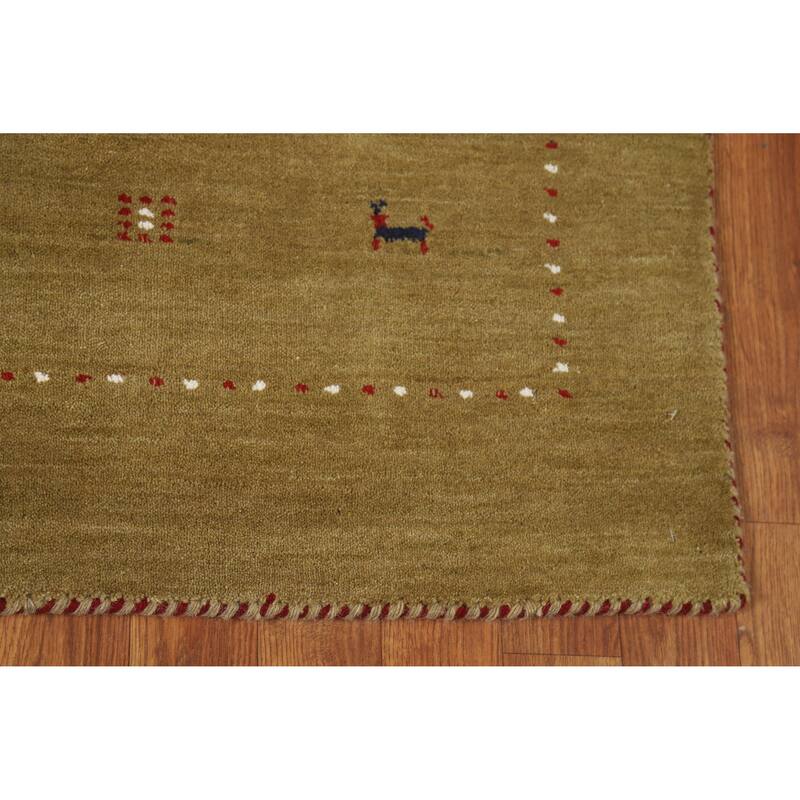 Green Gabbeh Oriental Rug Handmade Modern Wool Carpet - 3'11" x 5'11"