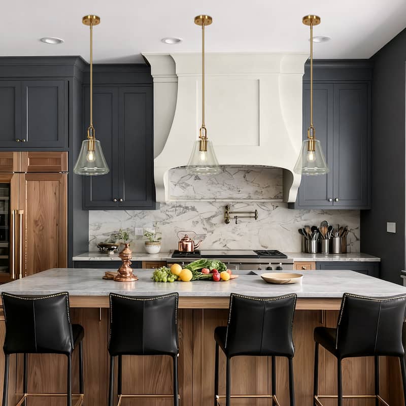 Modern Chic 1-light Large Pendant Gold Brass Finish Kitchen Island Light with Clear Glass Shade for Dining Room - 9 " × 11.8 "