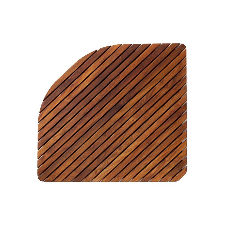 Nordic Style Corner Teak Shower and Spa Mat with Rounded Edge 30″x 30″ - Brown