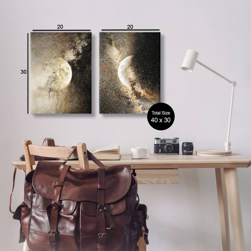 Stupell Moons with Starry Nebulas Canvas Wall Art Design By Gemma Bardot (Set of 2)