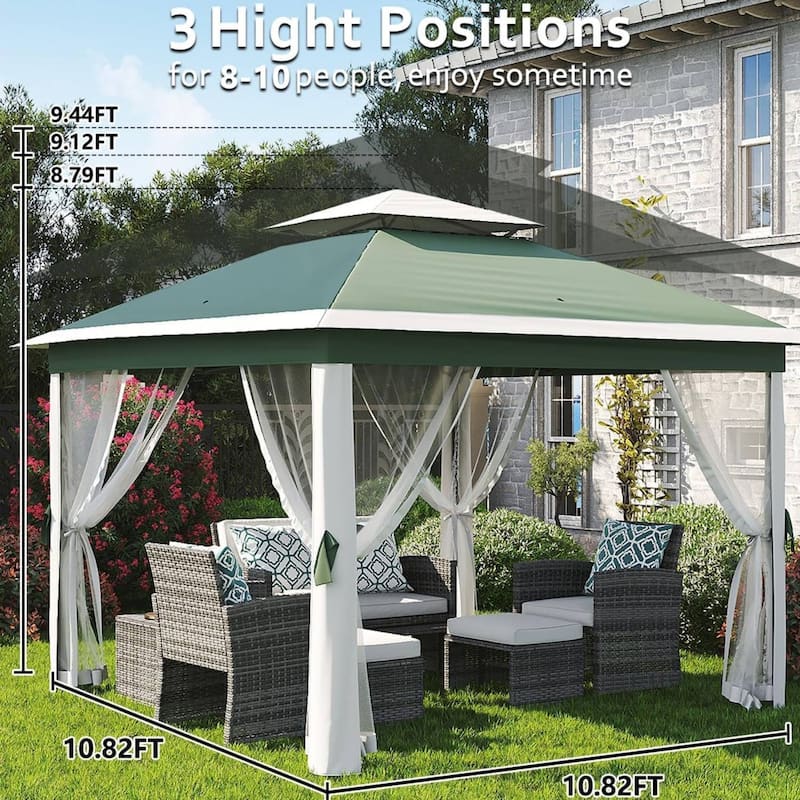 11x11ft Outdoor Canopy Shelter Pop Up Gazebo Tent with Mosquito Netting