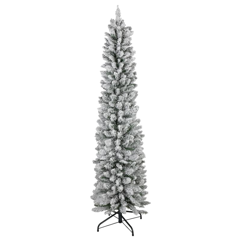 6' Flocked North River Pine Pencil Artificial Christmas Tree, Unlit - 6 Foot