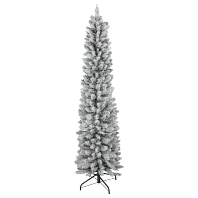 6' Flocked North River Pine Pencil Artificial Christmas Tree, Unlit - 6 Foot