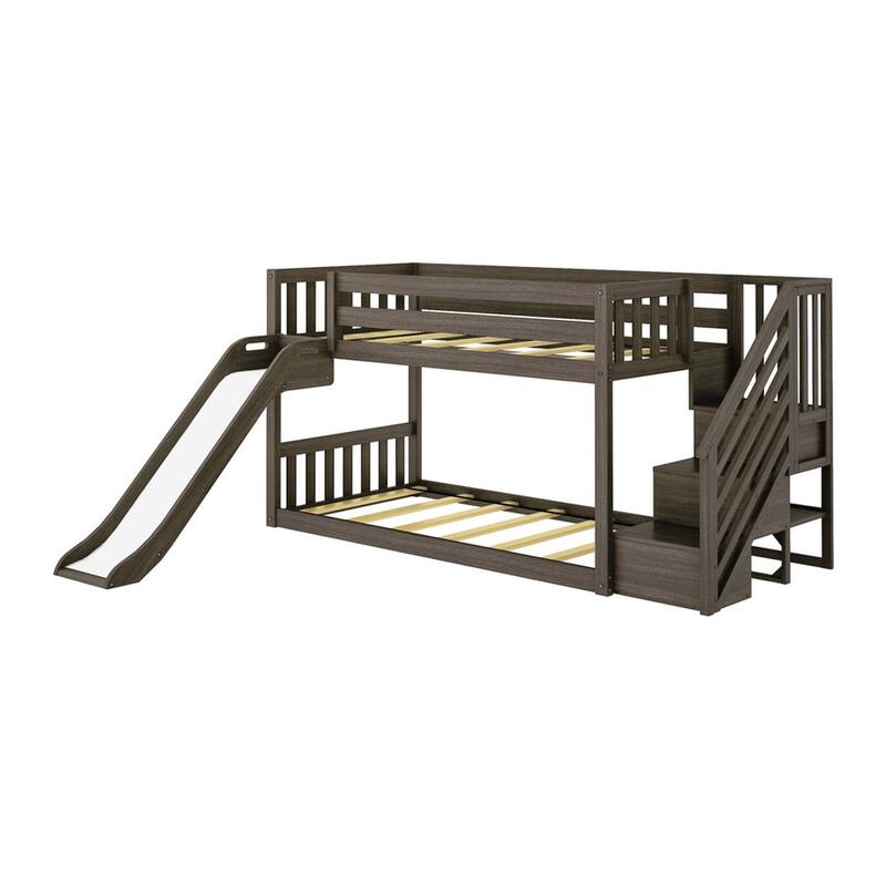 Max and Lily Classic Low Bunk with Stairs, Easy Slide and Curtain