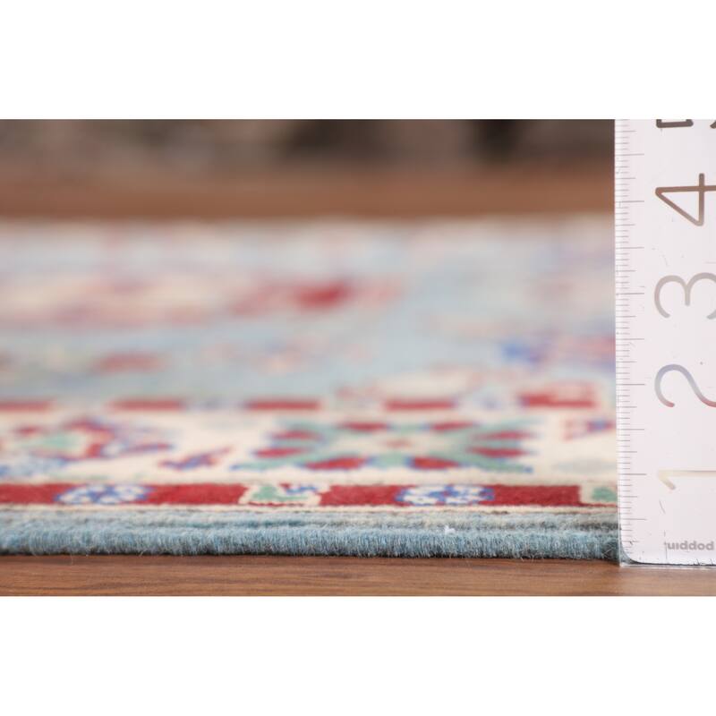 Light Blue Geometric Kazak Rug Handmade Wool Carpet - 4'11" x 6'6"