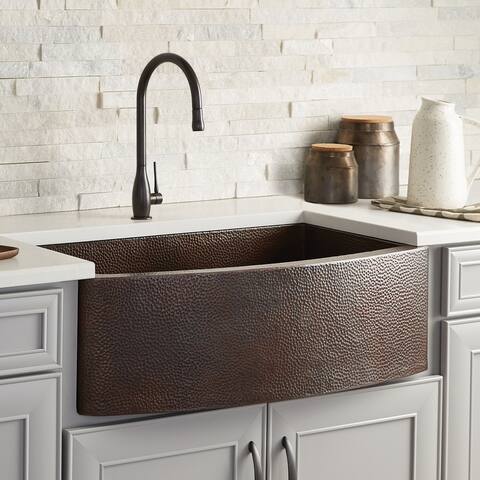 Rhapsody Hand-Hammered Copper Farmhouse Kitchen Sink - 33" x 20.5" x 10.25"