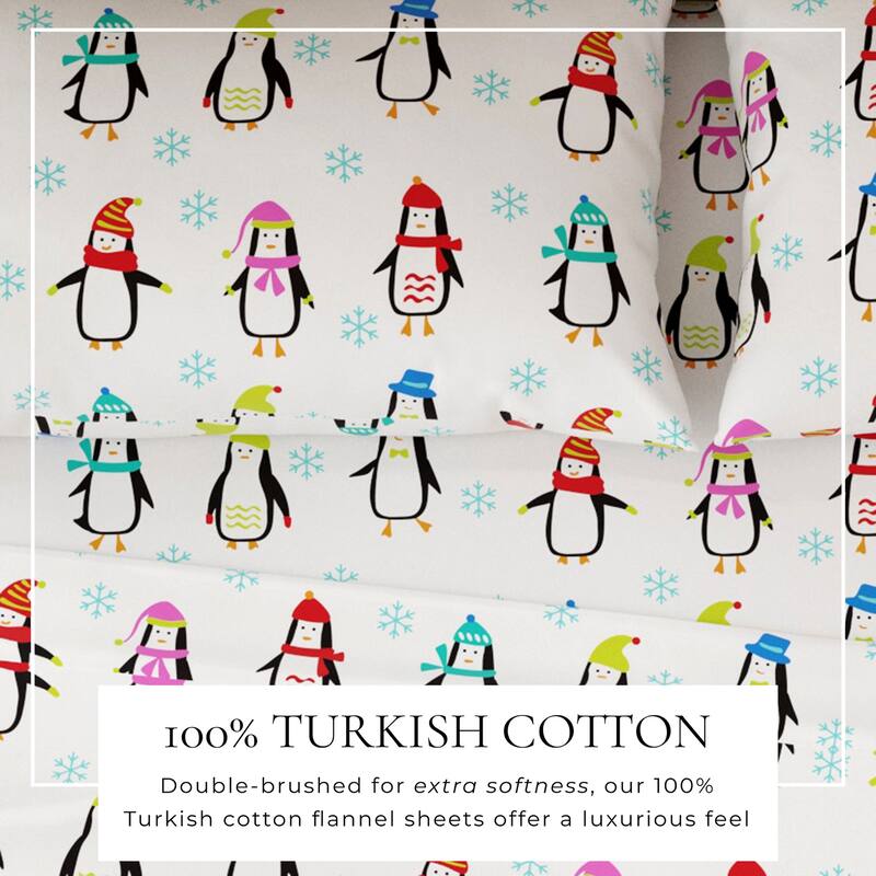 Linery & Co. Turkish Cotton Double-Brushed Christmas Flannel Bed Sheet Set