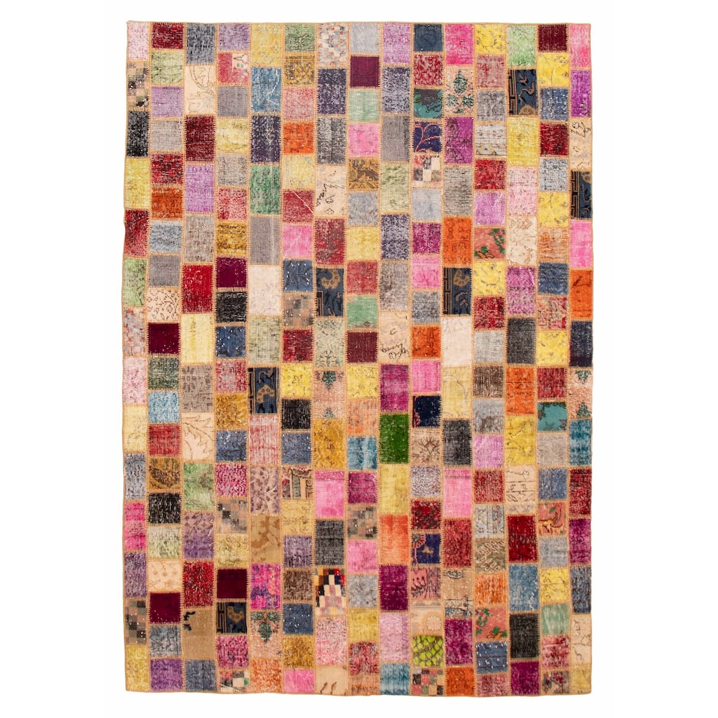 ECARPETGALLERY Hand-knotted Color Transition Patchwork Multi Color Wool Rug - 6'9 x 9'8