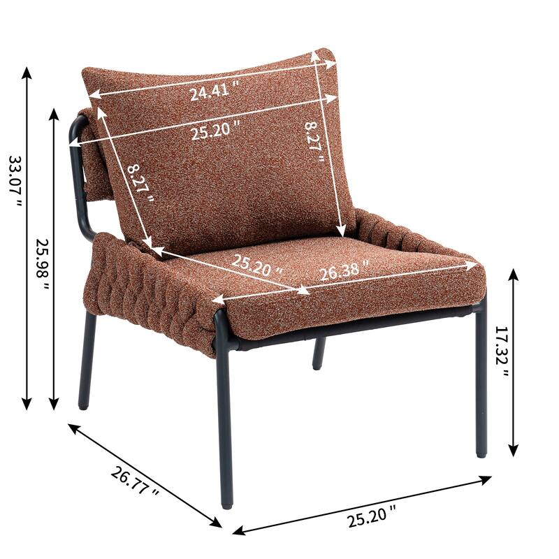 Fabric Accent Lounge Chair with Braided Upholstery, Metal Frame and Ergonomic Cushioned Support