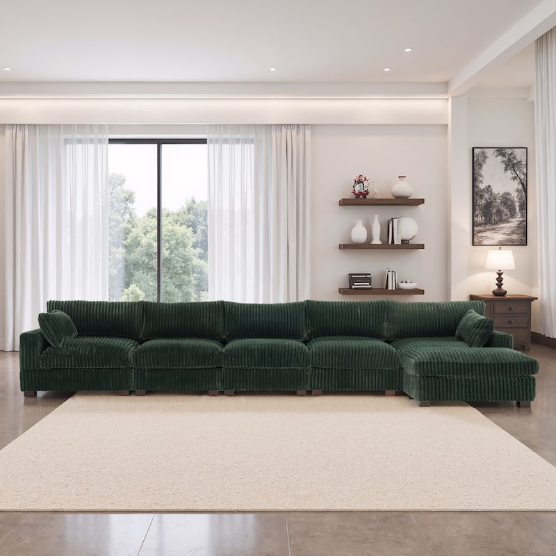 Oversized Plush Modular Sectional Sofa Couch with Ottoman - 6-piece/Green