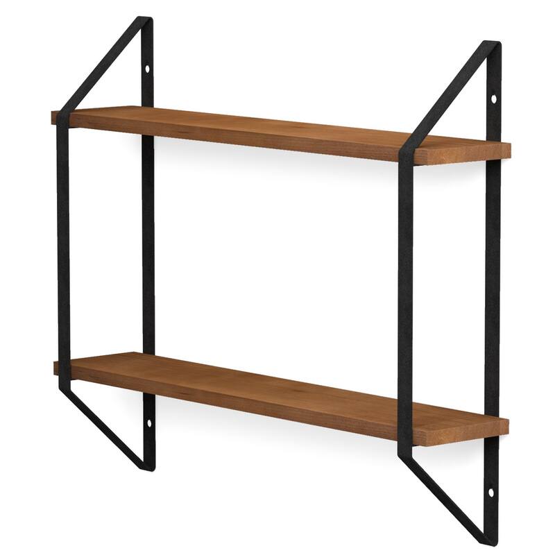 Wallniture Ponza 2-Tier Wood Floating Bookshelf for Bedroom Wall Decor - Walnut