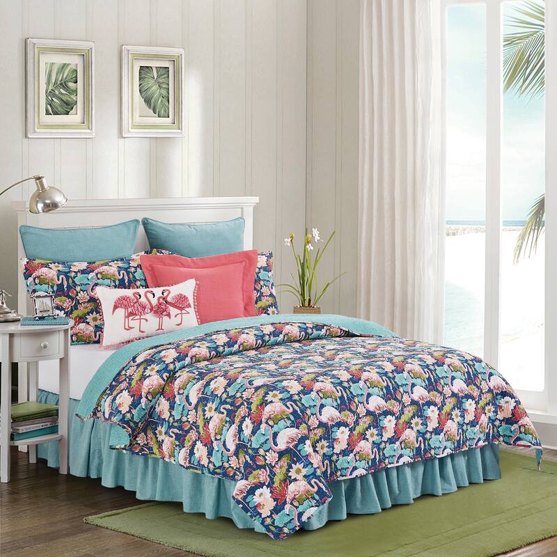 Flamingo Friends Dimensional Throw Pillow with Pom Poms