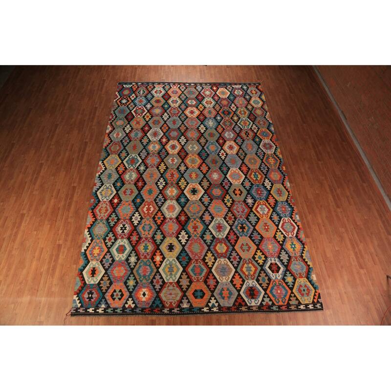 All-Over Kilim Oriental Large Rug Flatweave Wool Carpet - 10'4"x 15'10"