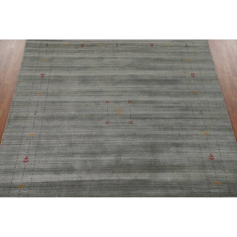 Grey Tribal Gabbeh Area Rug Hand-Knotted Wool Carpet - 8'2"x 9'9"
