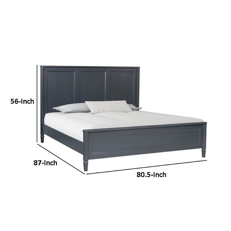 Alta King Size Bed, Classic French Design, Malta Blue Solid Wood Frame